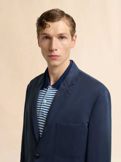 Deep blue satin single-breasted jacket - Jackets