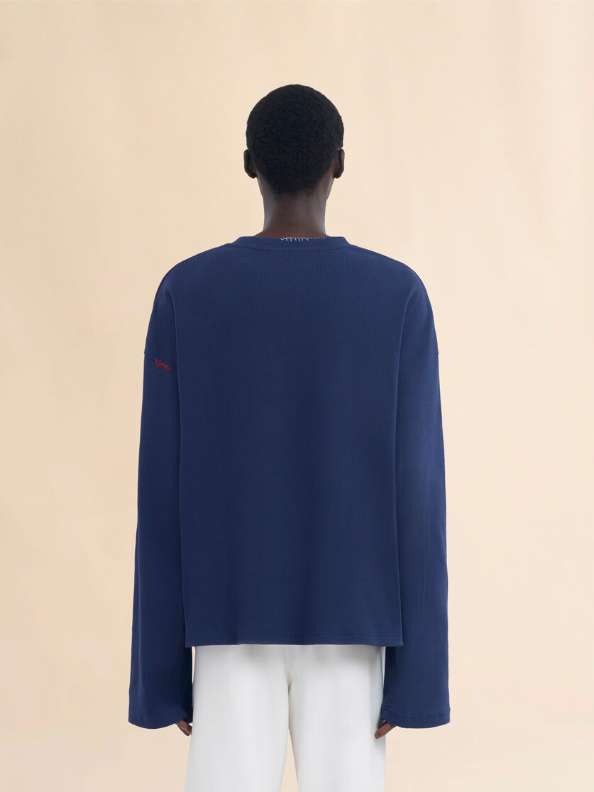 Dark blue ribbed cotton T-shirt with Marni Symbol - Shirts - Image 3