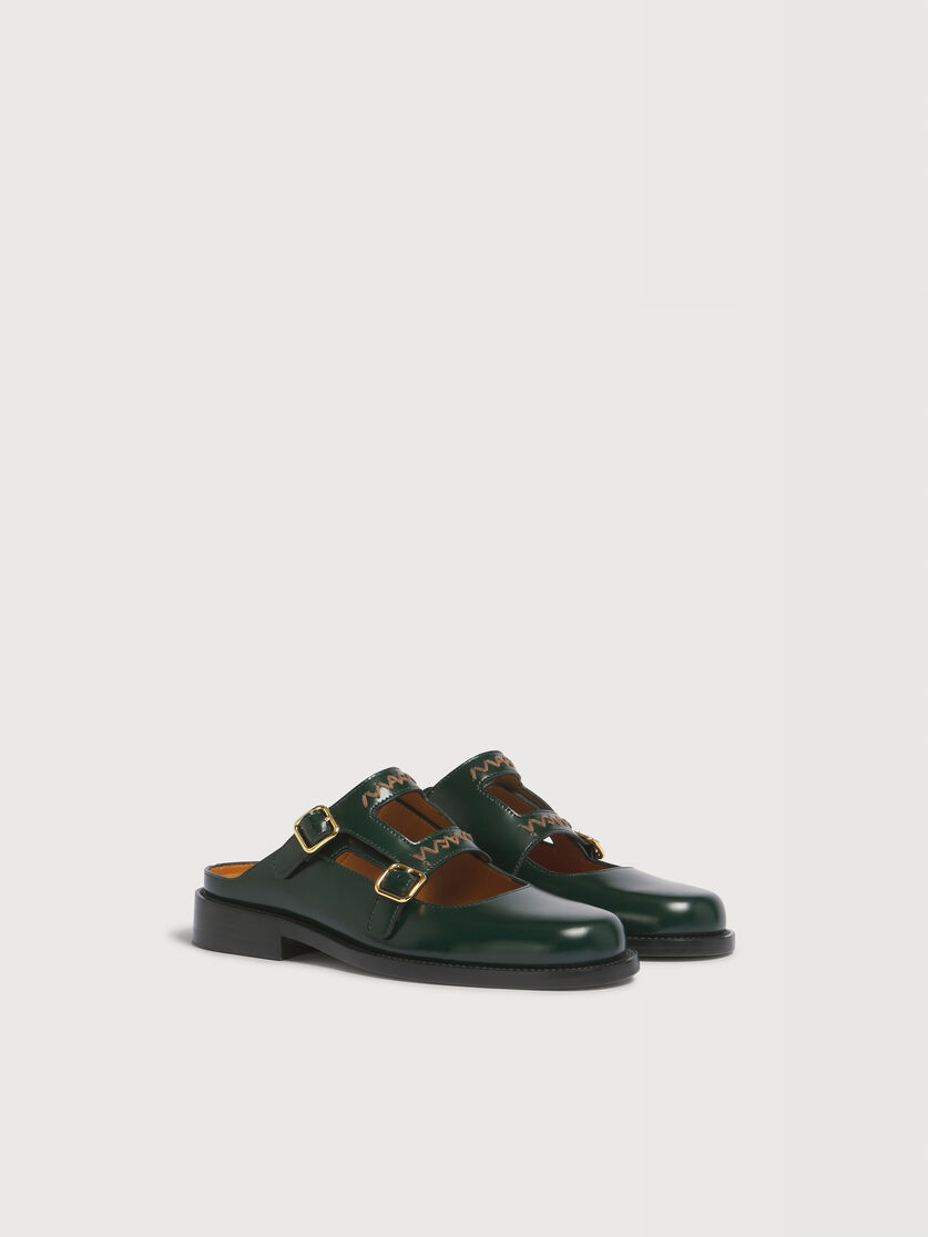 Deep green leather loafer with double buckle, Image 2