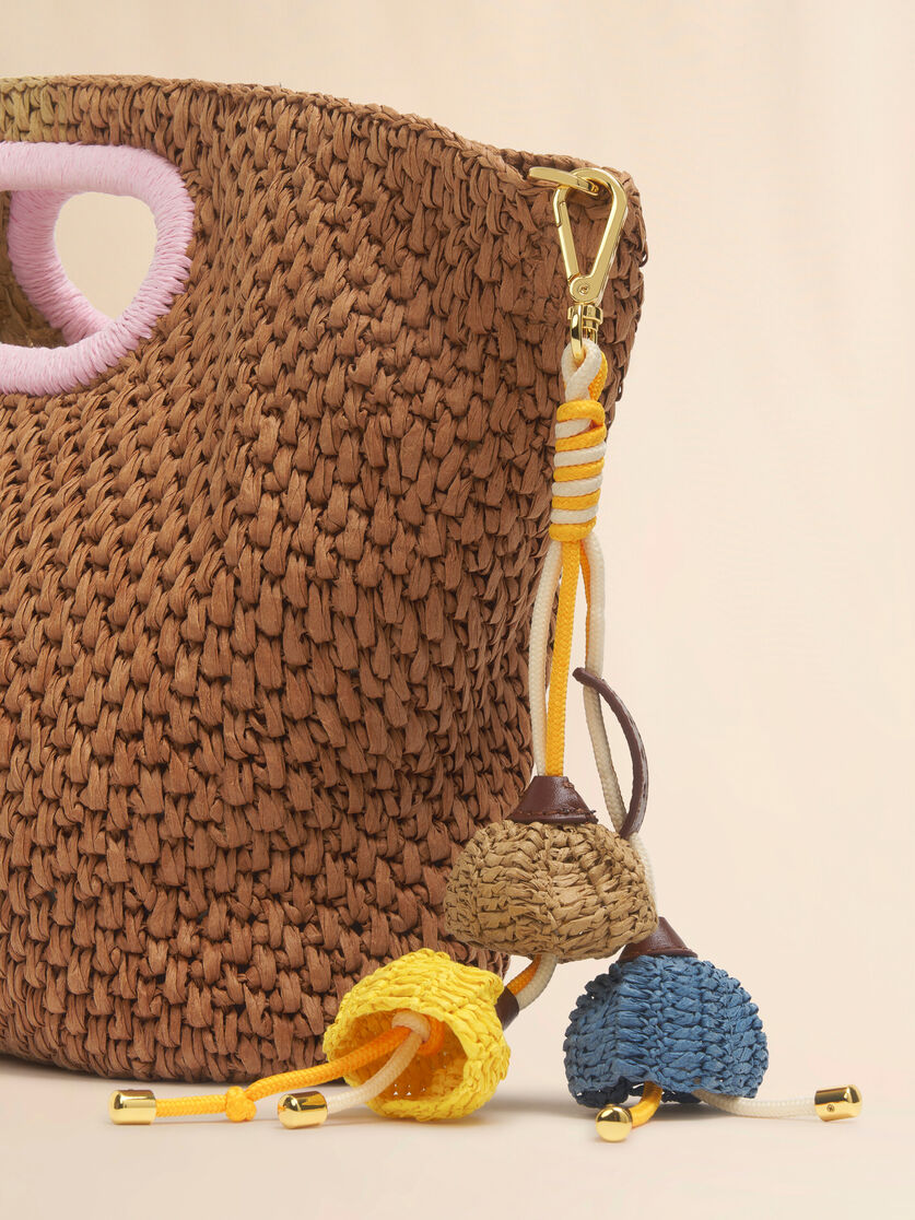 Blue tan and yellow paper raffia flower keyring, Image 2