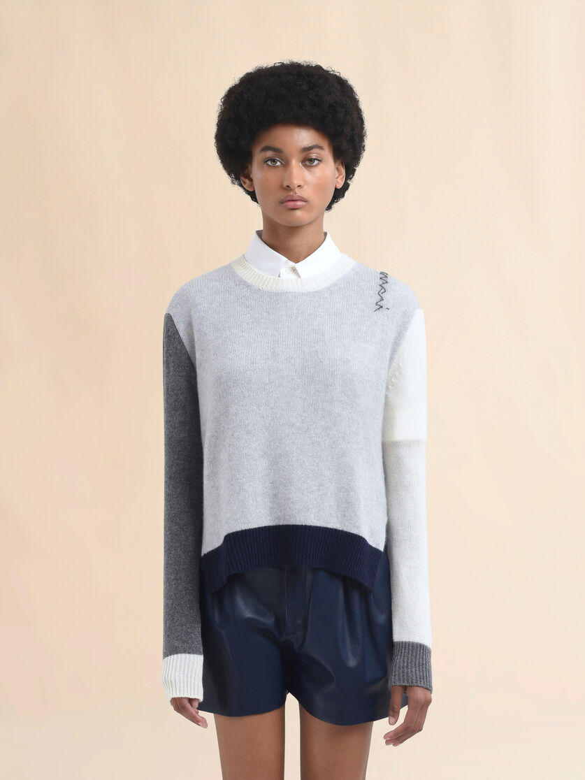 Grey colour block cashmere jumper with Marni Symbol - Pullovers - Image 2