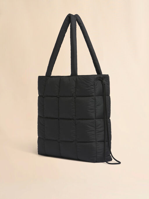 ブラック Puff トートバッグ - ショッピングバッグ