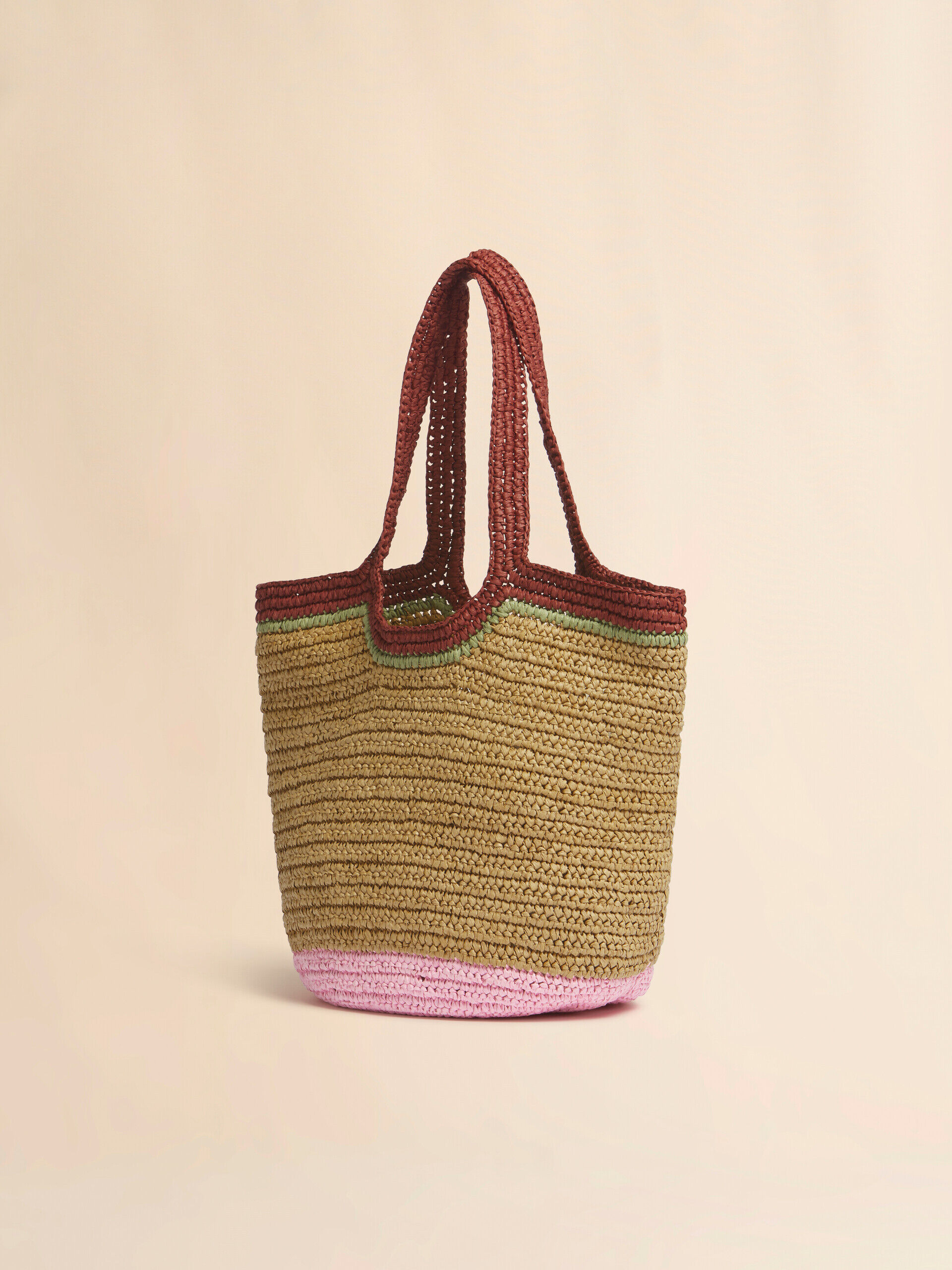 Burgundy and pink paper raffia Seaside hobo bag | Marni