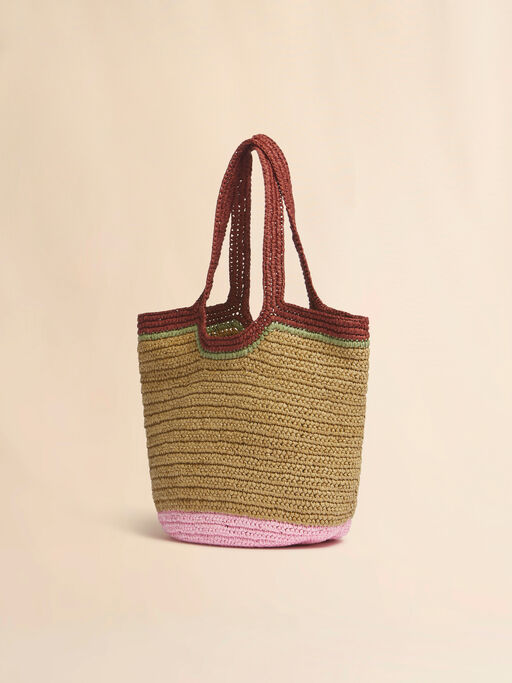 Burgundy and pink paper raffia Seaside hobo bag - Shoulder Bags