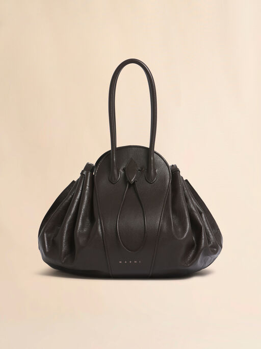 Borsa Tulipea grande in pelle marrone - Borse a spalla