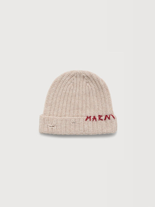 Oat Shetland wool beanie with Marni Mending - Hats