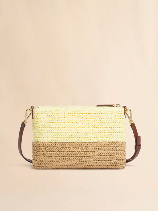 Yellow and brown paper raffia Seaside pouch - Pochettes