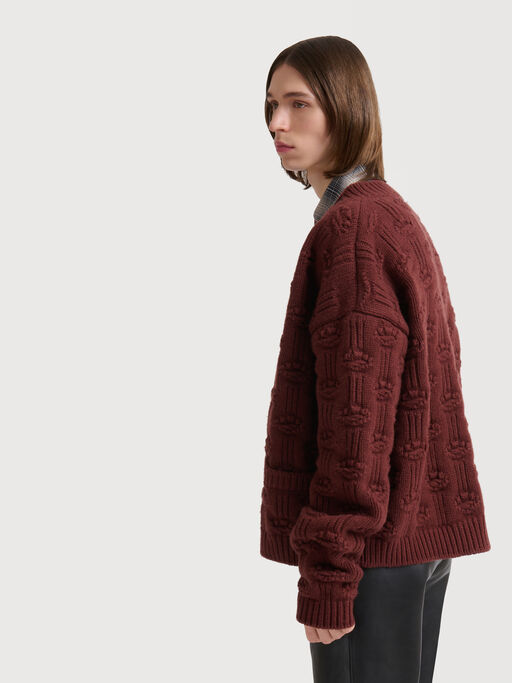 Brown fisherman wool-cashmere cardigan - Pullovers