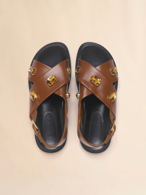 Brown leather Fussbett with crystals - Sandals
