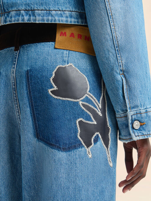 Blaue Denim-Hose mit Samtgürtel - Hosen