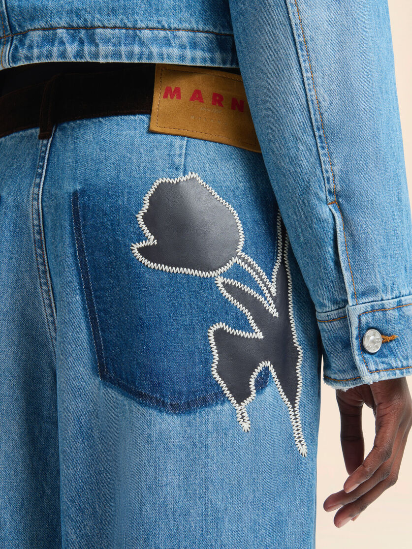Blue denim trousers with velvet waistband - Pants - Image 4