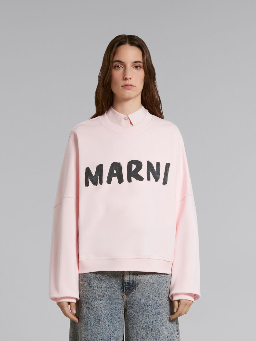 Pink bio cotton sweatshirt with Marni print - Sweaters - Image 2