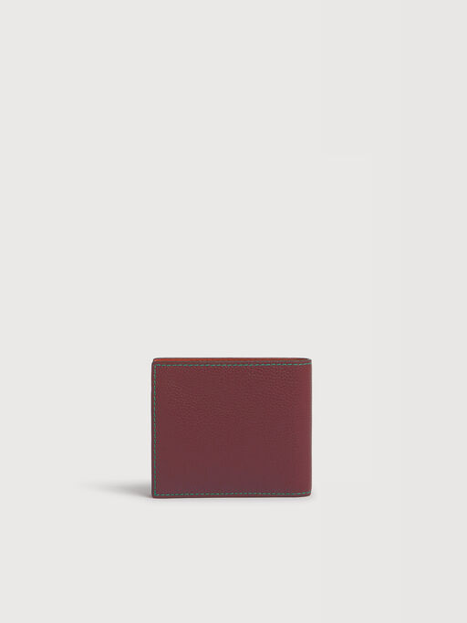 Deep brown leather bifold wallet with contrast stitching - Wallets