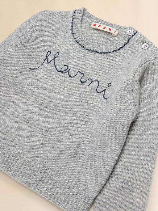 Gray melange wool-cashmere sweater with cursive logo - Knitwear