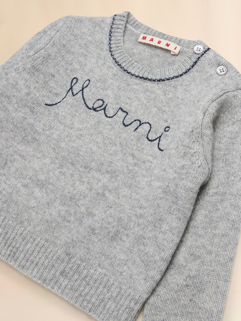 Deep blue wool-cashmere sweater with cursive logo - Knitwear - Image 3