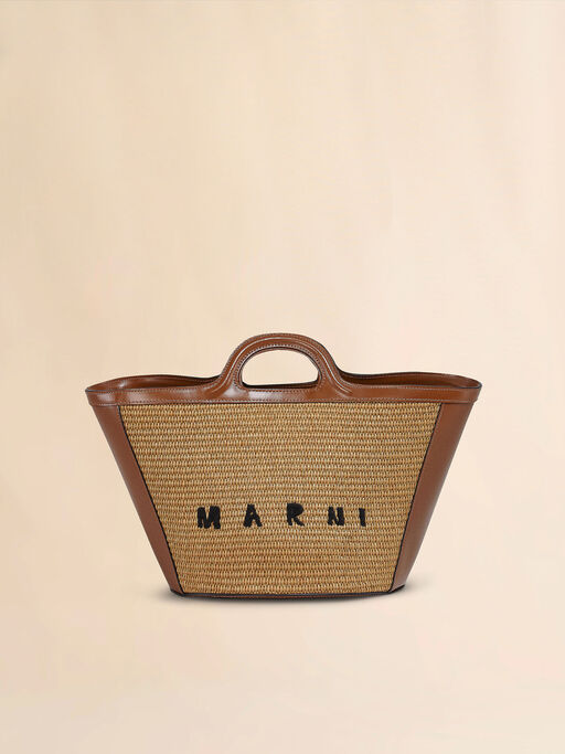 Tropicalia Bag Piccola in pelle marrone e tessuto effetto rafia - Borse a mano