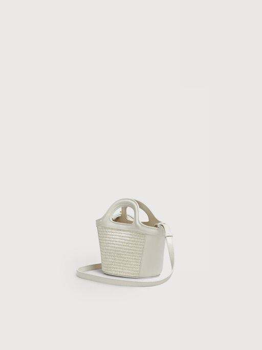 Mini-Tasche Tropicalia aus elfenbeinfarbenem Leder und Material in Bast-Optik - Handtaschen