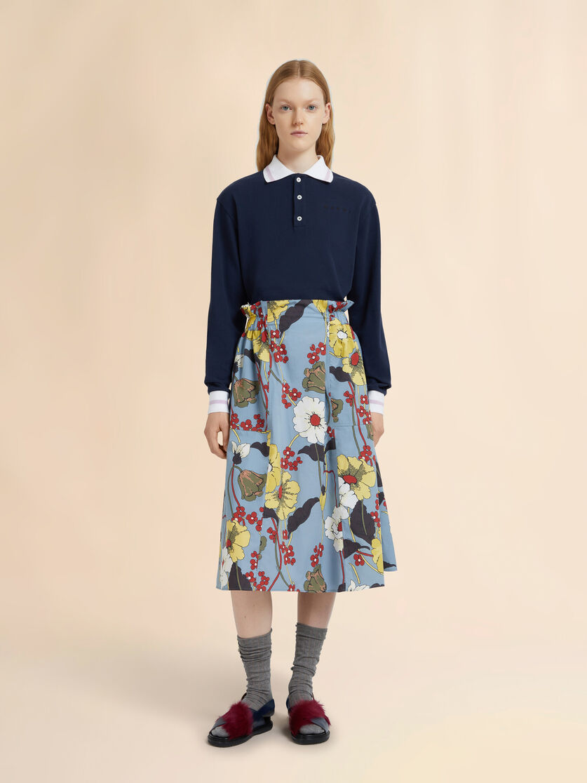 Blue poplin elasticated midi skirt with Melodia print, Image 2