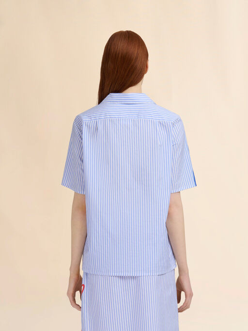 Blue striped poplin bowling shirt - Shirts