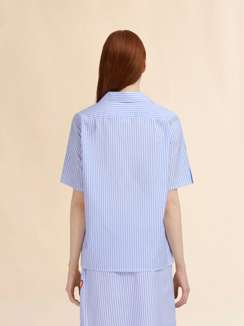 Blue striped poplin bowling shirt - Shirts - Image 3