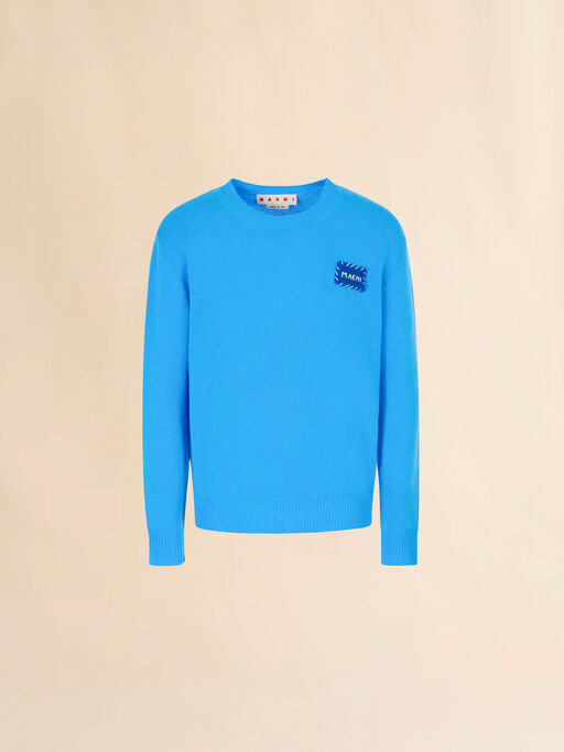 Bright blue cashmere sweater with Marni patch - Pullovers