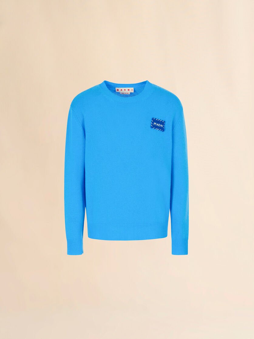 Bright blue cashmere sweater with Marni patch, Image 1