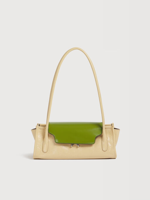 Sac Trunkette en cuir cr&egrave;me et vert - Sacs port&eacute;s &eacute;paule