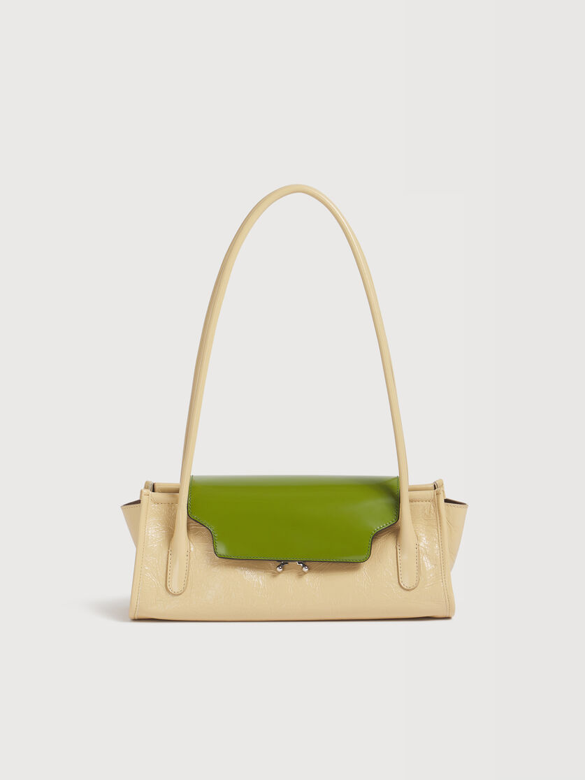 Sac Trunkette en cuir cr&egrave;me et vert, Image 1