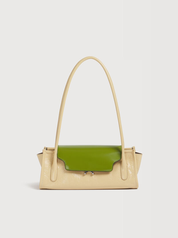 Cream and green leather Trunkette bag - Shoulder Bag