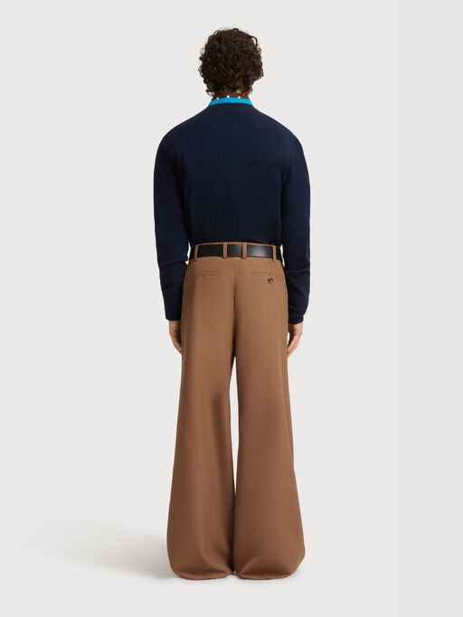 Brown technical wool trousers with buttoned flap - Pants