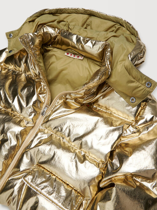 Gold metallic nylon puffer jacket - Jackets