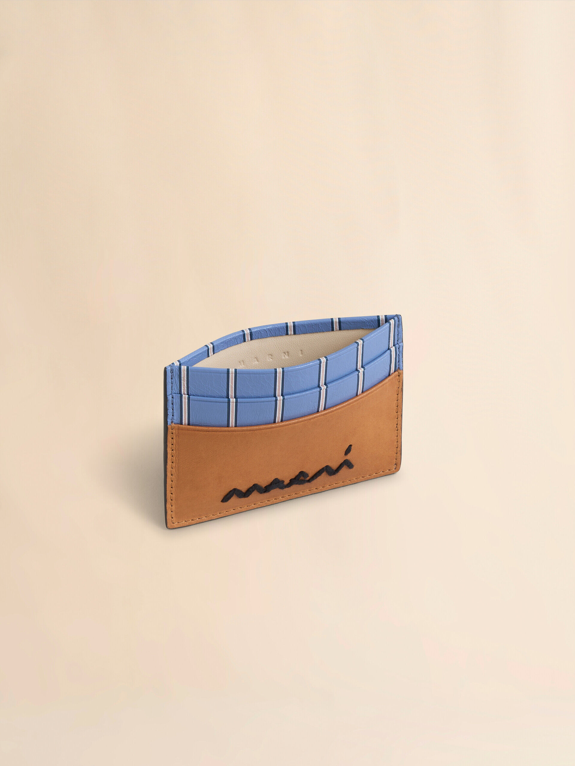 ホワイト＆ブルー レザー製ストライプカードホルダー | Marni