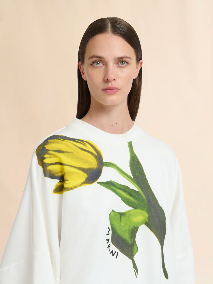 White cotton sweatshirt with tulip print - Sweaters - Image 4