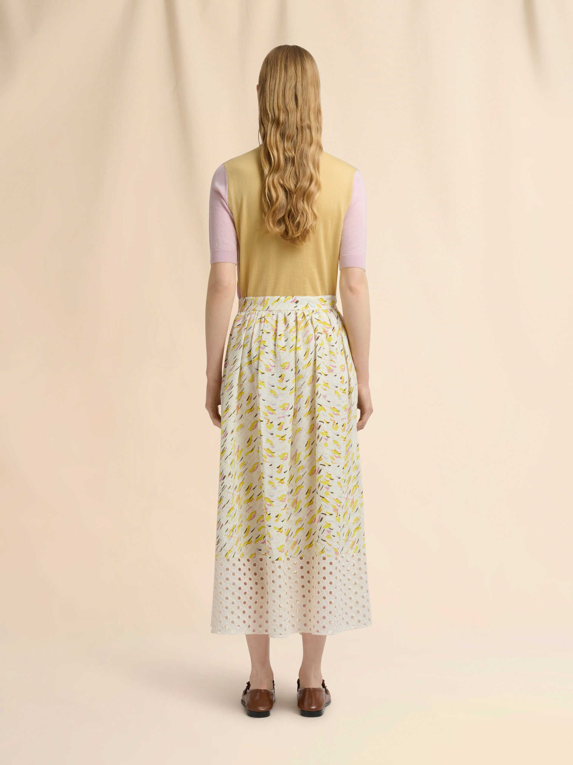 Yellow linen skirt with Brushstroke Wave print | Marni