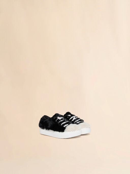 Black furry low-top sneaker - Sneakers