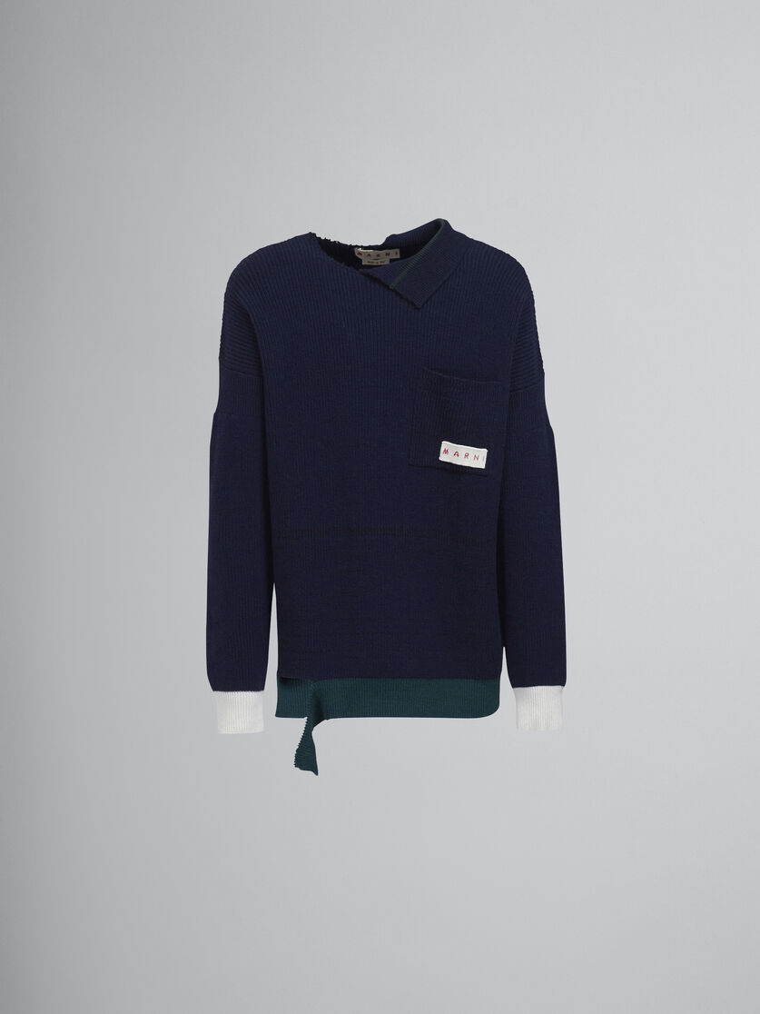 Shetland wool and cotton crewneck sweater - Pullovers - Image 1