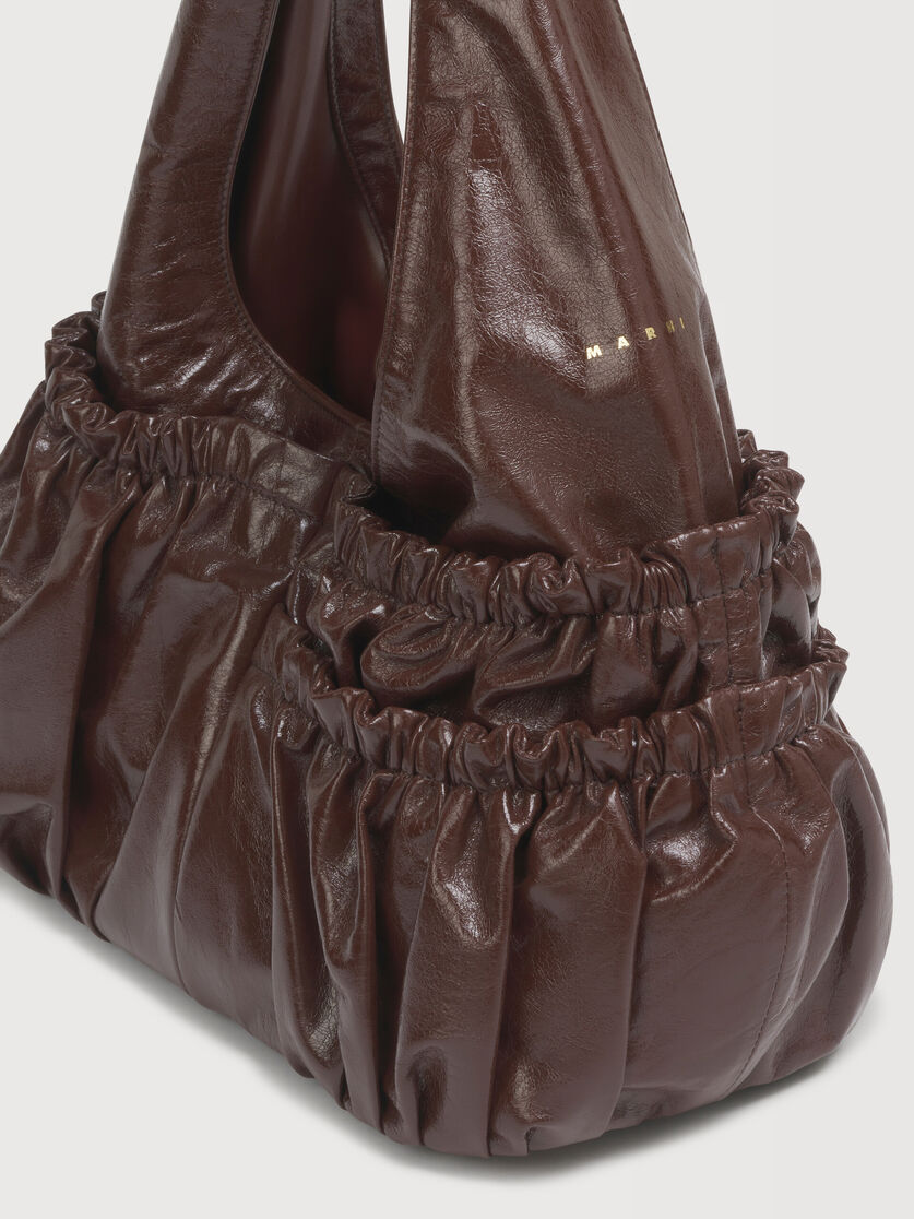 Brown leather gathered hobo bag, Image 5