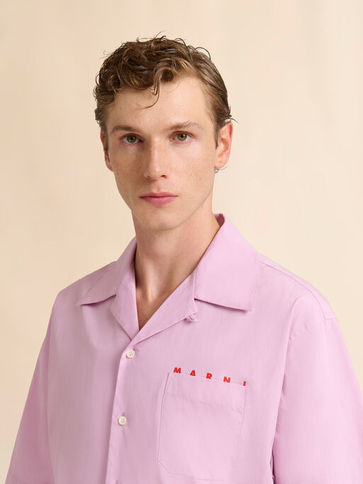 Pink poplin bowling shirt with peeping Marni logo - Shirts
