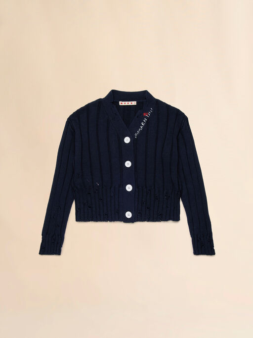 Blue ribbed cardigan - Knitwear