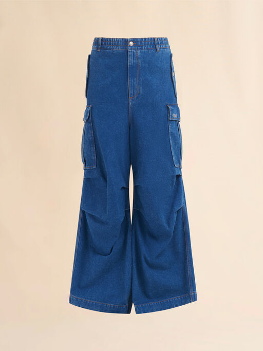 Dark blue denim cargo pants with Marni logo patch - Pants