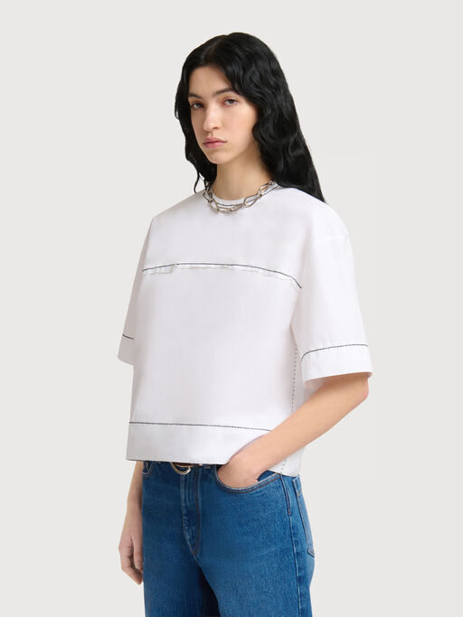 White poplin T-shirt with exposed seams - Shirts