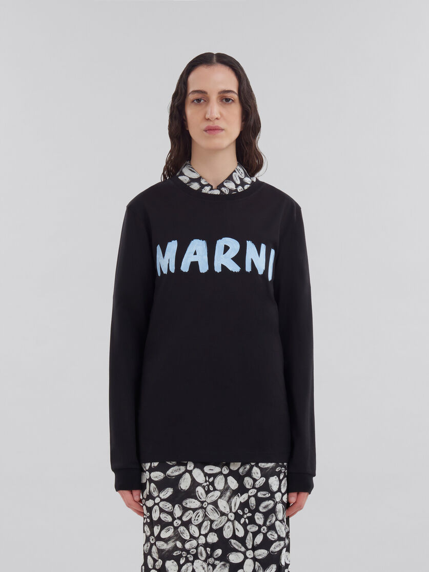 Black organic cotton T-shirt with logo | Marni