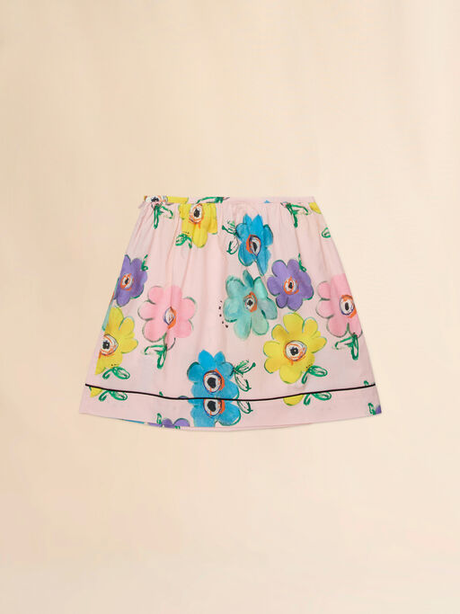 Gonna in cotone rosa con stampa Dessert Flower - Gonne