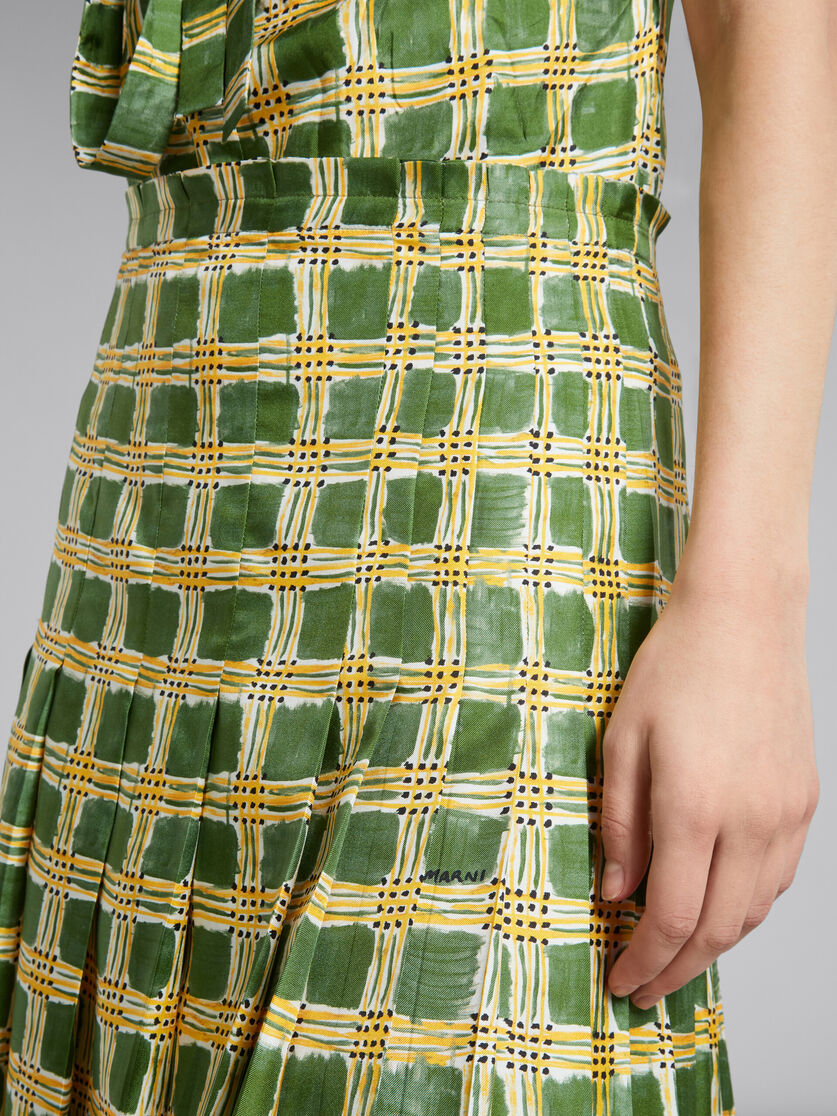 Green silk twill skirt with  Check Fields print - Skirts - Image 4