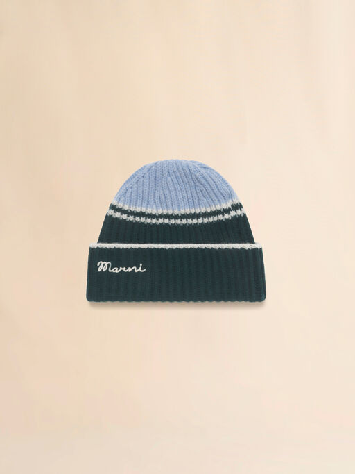 Light blue wool-cashmere fisherman's rib beanie - Hats