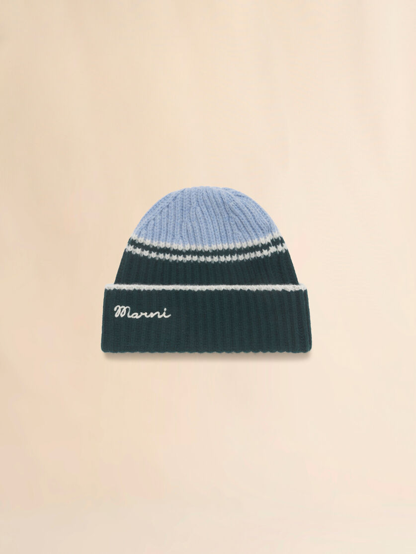 Light blue wool-cashmere fisherman's rib beanie, Image 1