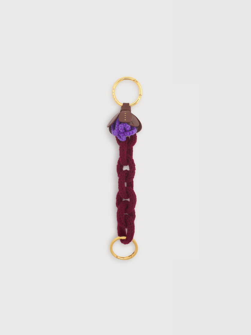 Red and purple wool crochet keyring, Image 1