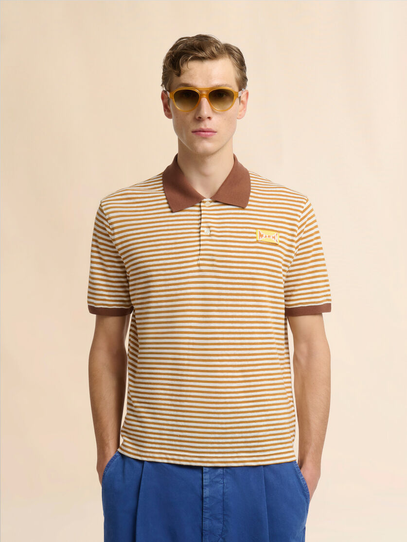 Mustard striped linen blend polo shirt, Image 2
