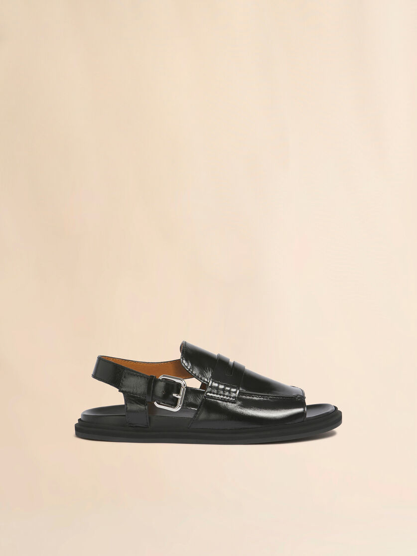 Black leather loafer sandal, Image 1