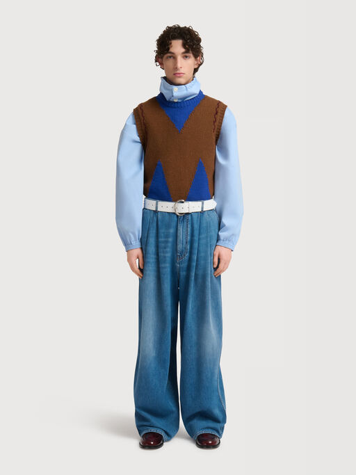 Blue denim trousers with double pleats - Pants
